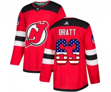 Youth New Jersey Devils #63 Jesper Bratt Authentic Red USA Flag Fashion Hockey Jersey