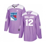 Adidas New York Rangers #12 Peter Holland Authentic Purple Fights Cancer Practice NHL Jersey