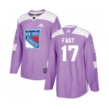 Adidas New York Rangers #17 Jesper Fast Authentic Purple Fights Cancer Practice NHL Jersey