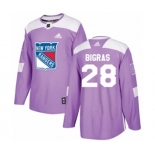 Adidas New York Rangers #28 Chris Bigras Authentic Purple Fights Cancer Practice NHL Jersey