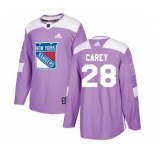 Adidas New York Rangers #28 Paul Carey Authentic Purple Fights Cancer Practice NHL Jersey