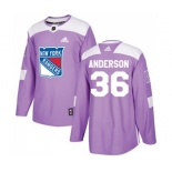 Adidas New York Rangers #36 Glenn Anderson Authentic Purple Fights Cancer Practice NHL Jersey