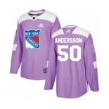 Adidas New York Rangers #50 Lias Andersson Authentic Purple Fights Cancer Practice NHL Jersey