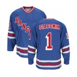 CCM New York Rangers #1 Eddie Giacomin Authentic Royal Blue Heroes of Hockey Alumni Throwback NHL Jersey