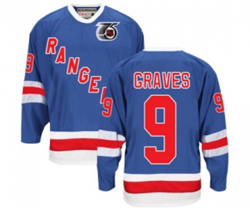 CCM New York Rangers #9 Adam Graves Authentic Royal Blue 75TH Throwback NHL Jersey