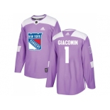 Men Adidas New York Rangers #1 Eddie Giacomin Purple Authentic Fights Cancer Stitched NHL Jersey