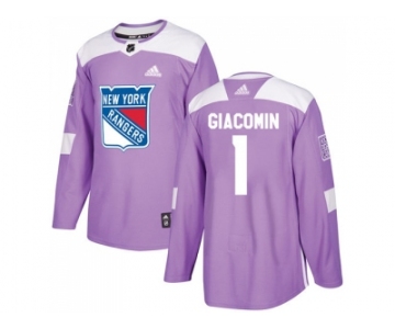 Men Adidas New York Rangers #1 Eddie Giacomin Purple Authentic Fights Cancer Stitched NHL Jersey