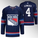 Men New York Rangers #4 Braden Schneider Navy Stitched Jersey