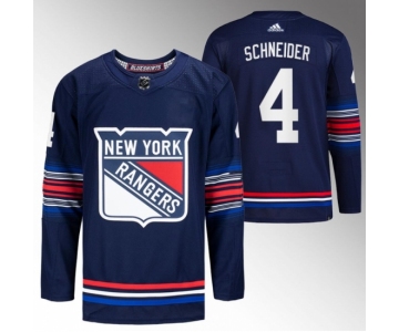 Men New York Rangers #4 Braden Schneider Navy Stitched Jersey