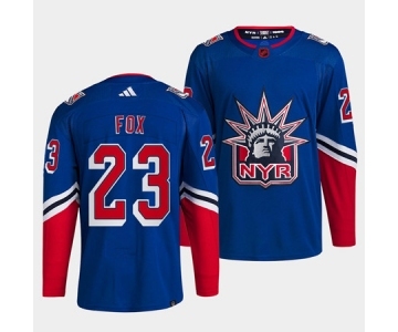 Men's New York Rangers #23 Adam Fox Blue 2022 Reverse Retro Stitched Jersey