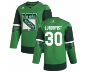 Men's New York Rangers #30 Henrik Lundqvist 2020 St. Patrick's Day Stitched Hockey Jersey Green