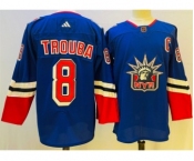 Men's New York Rangers #8 Jacob Trouba Blue 2022-23 Reverse Retro Stitched Jersey