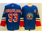 Men's New York Rangers #93 Mika Zibanejad Blue 2022-23 Reverse Retro Stitched Jersey