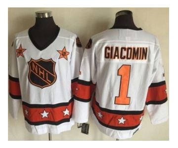 New York Rangers #1 Eddie Giacomin White Orange All Star CCM Throwback Stitched NHL Jersey