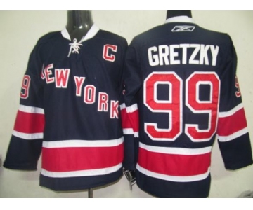 nhl hockey jerseys new york rangers #99 gretzky dark blue[85th]