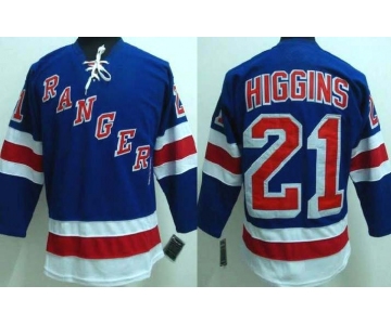 nhl new york rangers #21 higgins blue