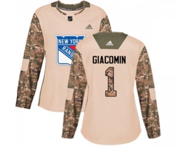 Women Adidas New York Rangers #1 Eddie Giacomin Authentic Camo Veterans Day Practice NHL Jersey