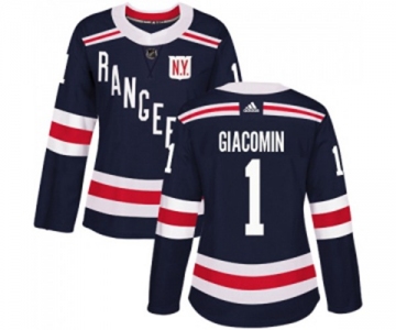 Women Adidas New York Rangers #1 Eddie Giacomin Authentic Navy Blue 2018 Winter Classic NHL Jersey