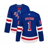 Women Adidas New York Rangers #1 Eddie Giacomin Authentic Royal Blue Home NHL Jersey