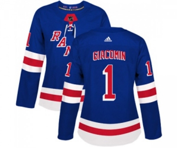 Women Adidas New York Rangers #1 Eddie Giacomin Authentic Royal Blue Home NHL Jersey