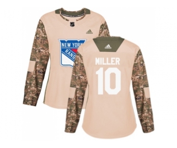 Women Adidas New York Rangers #10 J.T. Miller Camo Authentic 2017 Veterans Day Stitched NHL Jersey