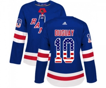 Women Adidas New York Rangers #10 Ron Duguay Authentic Royal Blue USA Flag Fashion NHL Jersey