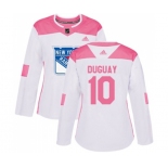 Women Adidas New York Rangers #10 Ron Duguay Authentic White Pink Fashion NHL Jersey