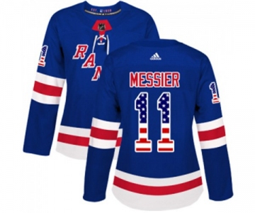 Women Adidas New York Rangers #11 Mark Messier Authentic Royal Blue USA Flag Fashion NHL Jersey