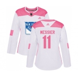 Women Adidas New York Rangers #11 Mark Messier Authentic White Pink Fashion NHL Jersey