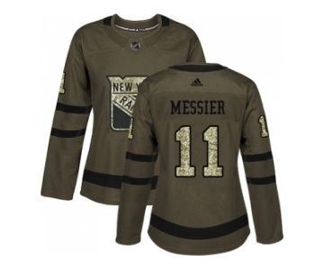 Women Adidas New York Rangers #11 Mark Messier Green Salute to Service Stitched NHL Jersey