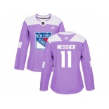 Women Adidas New York Rangers #11 Mark Messier Purple Authentic Fights Cancer Stitched NHL Jersey