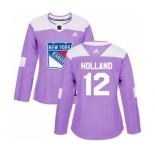 Women Adidas New York Rangers #12 Peter Holland Authentic Purple Fights Cancer Practice NHL Jersey