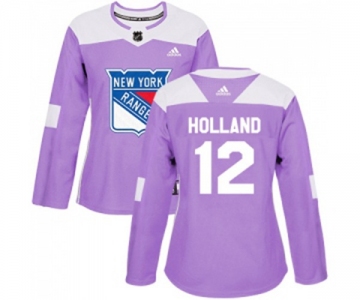 Women Adidas New York Rangers #12 Peter Holland Authentic Purple Fights Cancer Practice NHL Jersey