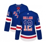 Women Adidas New York Rangers #12 Peter Holland Authentic Royal Blue USA Flag Fashion NHL Jersey