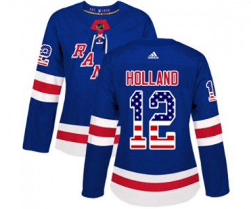 Women Adidas New York Rangers #12 Peter Holland Authentic Royal Blue USA Flag Fashion NHL Jersey