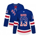 Women Adidas New York Rangers #13 Kevin Hayes Authentic Royal Blue USA Flag Fashion NHL Jersey