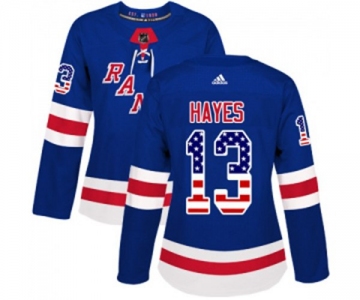 Women Adidas New York Rangers #13 Kevin Hayes Authentic Royal Blue USA Flag Fashion NHL Jersey