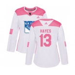 Women Adidas New York Rangers #13 Kevin Hayes Authentic White Pink Fashion NHL Jersey