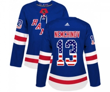 Women Adidas New York Rangers #13 Sergei Nemchinov Authentic Royal Blue USA Flag Fashion NHL Jersey