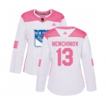 Women Adidas New York Rangers #13 Sergei Nemchinov Authentic White Pink Fashion NHL Jersey