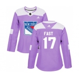 Women Adidas New York Rangers #17 Jesper Fast Authentic Purple Fights Cancer Practice NHL Jersey