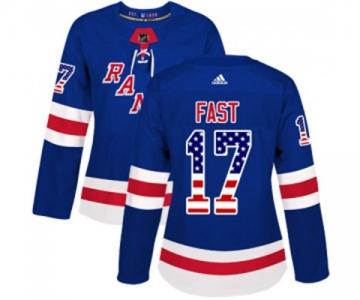 Women Adidas New York Rangers #17 Jesper Fast Authentic Royal Blue USA Flag Fashion NHL Jersey