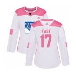 Women Adidas New York Rangers #17 Jesper Fast Authentic White Pink Fashion NHL Jersey