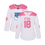 Women Adidas New York Rangers #18 Marc Staal Authentic White Pink Fashion NHL Jersey