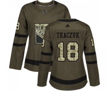 Women Adidas New York Rangers #18 Walt Tkaczuk Authentic Green Salute to Service NHL Jersey