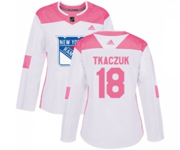 Women Adidas New York Rangers #18 Walt Tkaczuk Authentic White Pink Fashion NHL Jersey