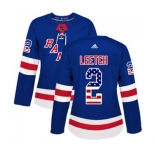 Women Adidas New York Rangers #2 Brian Leetch Authentic Royal Blue USA Flag Fashion NHL Jersey