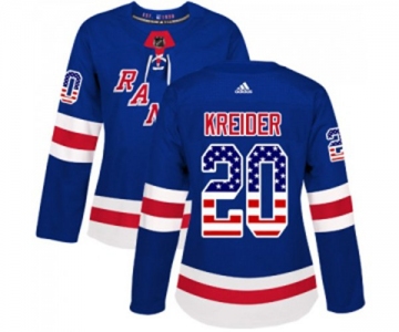 Women Adidas New York Rangers #20 Chris Kreider Authentic Royal Blue USA Flag Fashion NHL Jersey