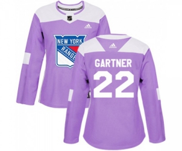 Women Adidas New York Rangers #22 Mike Gartner Authentic Purple Fights Cancer Practice NHL Jersey