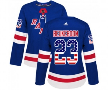 Women Adidas New York Rangers #23 Jeff Beukeboom Authentic Royal Blue USA Flag Fashion NHL Jersey